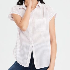 AE Striped Short Sleeve Button Down Shirt